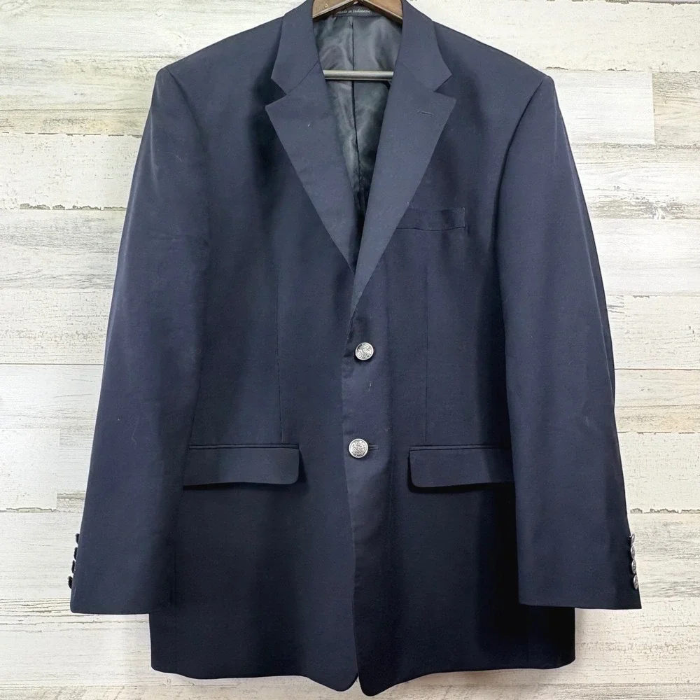 Michael Kors Blazer 48R Navy Blue Wool Crest Button Classic Old Money Ivy League